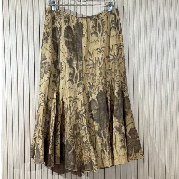 Lauren Ralph Lauren Floral Linen Midi Skirt Women’s Size 4 Brown A-Line Peasant - Picture 4 of 11